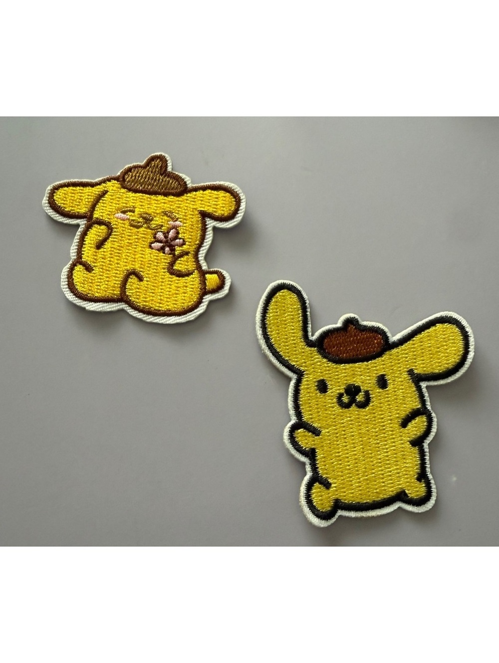 Pompompurin Embroidered Iron-On Patches - 1 frolicking and 1 with a flower